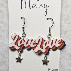 Handmade rainbow LOVE earrings with star accent bead